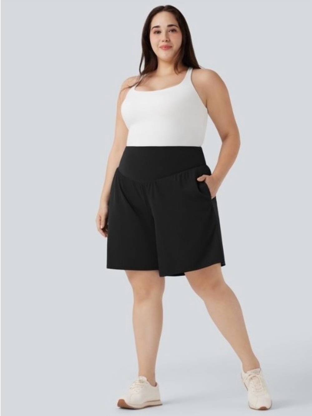 HALARA Black High-Waist longer length double layer Active Shorts